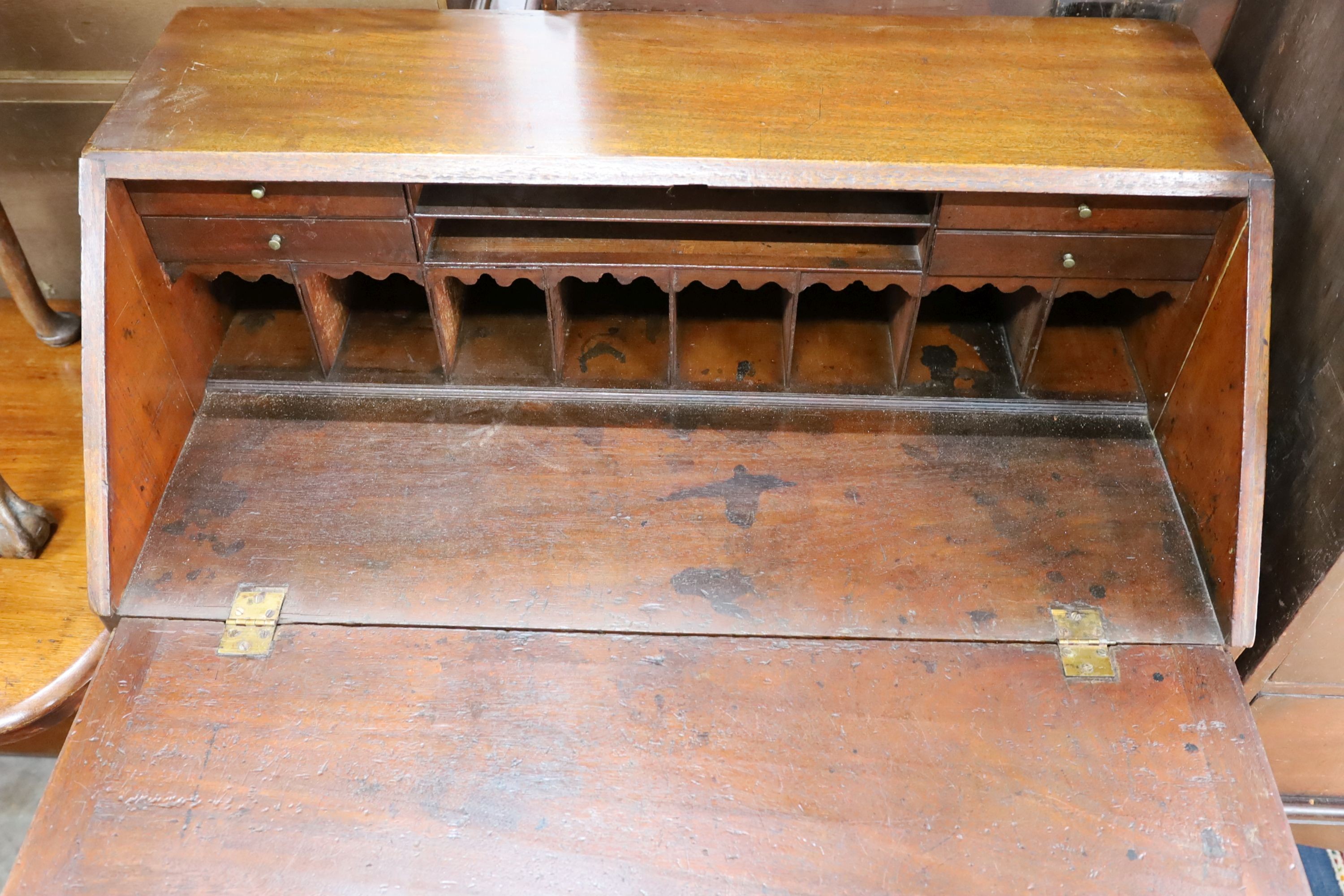 A George III banded mahogany bureau, width 92cm, depth 50cm, height 97cm